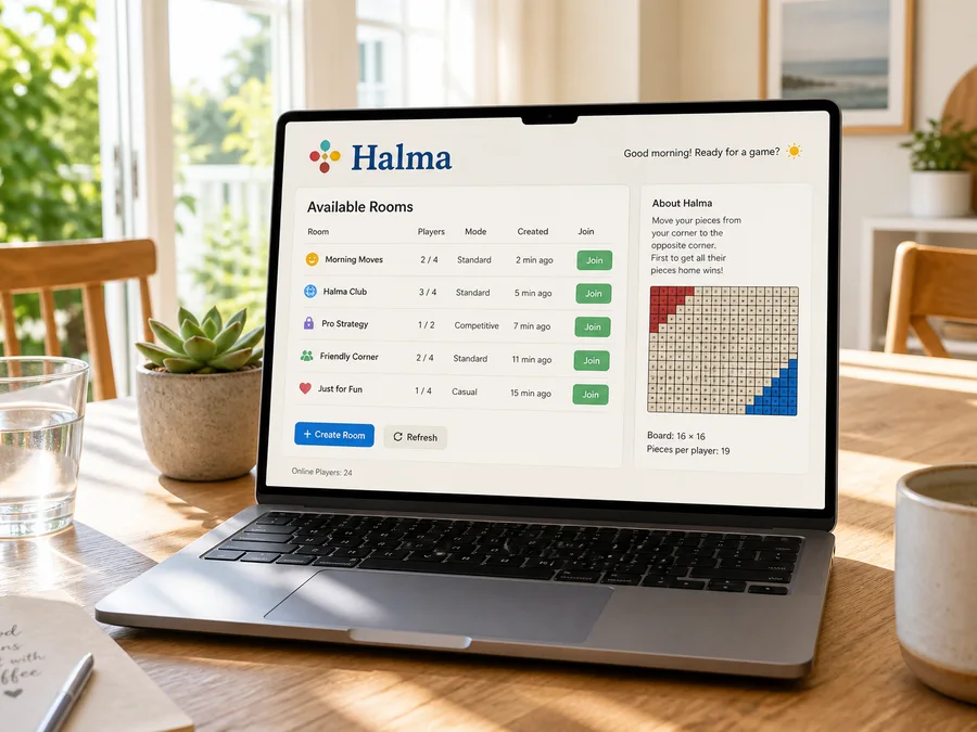 Player seats and spectator status in an online Halma room
